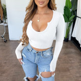 Fashion Solid Color Long Sleeve Short Top ASL-6628