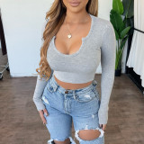 Fashion Solid Color Long Sleeve Short Top ASL-6628