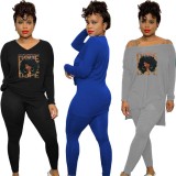 Fashion Print Long Sleeve Top And Pants Two Piece Set AWN-1009