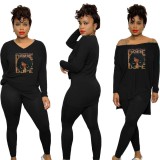 Fashion Print Long Sleeve Top And Pants Two Piece Set AWN-1009