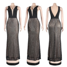 Sexy Hot Diamond Backless Maxi Dress NY-2622