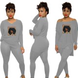 Fashion Print Long Sleeve Top And Pants Two Piece Set AWN-1009