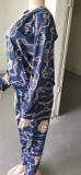 Plus Size Casual Print Hooded Sweatshirt Slim Two Piece Pants Set NY-10368