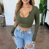 Fashion Solid Color Long Sleeve Short Top ASL-6628