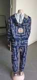 Plus Size Casual Print Hooded Sweatshirt Slim Two Piece Pants Set NY-10368