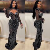 Slim Fit See Through Hot Diamond Maxi Dress NY-2620