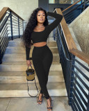 Low Collar Rib Sports Casual Long Sleeve Pants Two Piece Set ME-8274