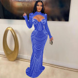 Slim Fit See Through Hot Diamond Maxi Dress NY-2620