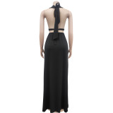 Fashion Solid Color Backless Maxi Dress BY-6206