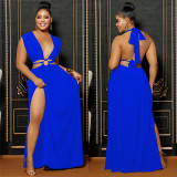 Fashion Solid Color Backless Maxi Dress BY-6206