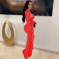 Slim Fit See Through Hot Diamond Maxi Dress NY-2620