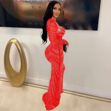 Slim Fit See Through Hot Diamond Maxi Dress NY-2620