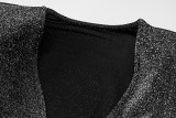 U-neck Padded Shoulder Flared Sleeve Ruffle Sexy Mini Dress GKLK-10544