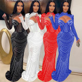 Slim Fit See Through Hot Diamond Maxi Dress NY-2620