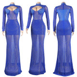 Slim Fit See Through Hot Diamond Maxi Dress NY-2620
