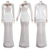 Slim Fit See Through Hot Diamond Maxi Dress NY-2620