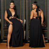 Fashion Solid Color Backless Maxi Dress BY-6206