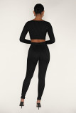 Low Collar Rib Sports Casual Long Sleeve Pants Two Piece Set ME-8274
