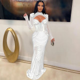 Slim Fit See Through Hot Diamond Maxi Dress NY-2620