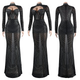 Slim Fit See Through Hot Diamond Maxi Dress NY-2620