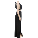 Fashion Solid Color Backless Maxi Dress BY-6206