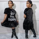 Fashion Short Sleeve Elegant Sequin Loose Dress GYSF-0026