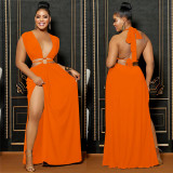 Fashion Solid Color Backless Maxi Dress BY-6206