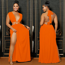 Fashion Solid Color Backless Maxi Dress BY-6206