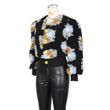 Floral Single-breasted Short Coat ZSD-0562