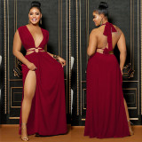 Fashion Solid Color Backless Maxi Dress BY-6206