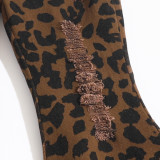 Children's Fashion Riped Hole Leopard Print Flared Pants YKTZ-206