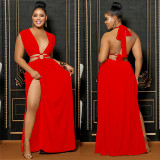 Fashion Solid Color Backless Maxi Dress BY-6206