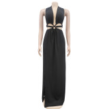 Fashion Solid Color Backless Maxi Dress BY-6206
