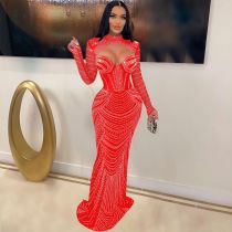 Slim Fit See Through Hot Diamond Maxi Dress NY-2620