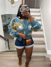 Floral Single-breasted Short Coat ZSD-0562