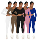 Low Collar Rib Sports Casual Long Sleeve Pants Two Piece Set ME-8274