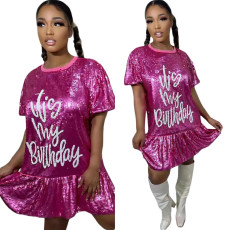 Fashion Short Sleeve Elegant Sequin Loose Dress GYSF-0026