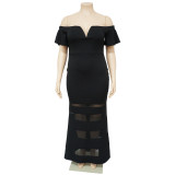 Plus Size Sexy Off Shoulder Splice Maxi Dress NNWF-7789