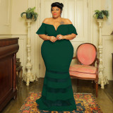 Plus Size Sexy Off Shoulder Splice Maxi Dress NNWF-7789
