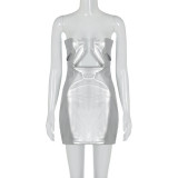 PU Leather Tube Top Hollow Out Sexy Party Mini Dress GKLK-2910355