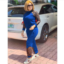 Fashion Patchwork Lace Long Sleeve And Pants 2 Piece Set MAE-2156