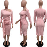 Solid Color Lace Up Slash Neck Midi Dress BGN-273