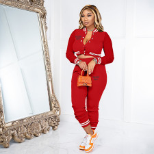 Letter Print Long Sleeve Baseball Coat And Pants Two Piece Set XMF-223