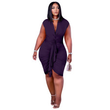 Plus Size Solid Lace-up Midi Dress NNWF-3063