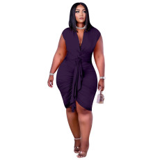 Plus Size Solid Lace-up Midi Dress NNWF-3063