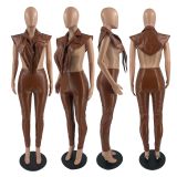 Fashion Leather Top And Pants Two Piece Set IV-8353