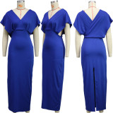Fashion Casual Solid Split V-neck Dress YS-S837