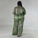 Plus Size Fashion Print Casual Long Sleeve Shirts And Pants 2 Piece Set NNWF-7734