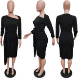 Solid Color Lace Up Slash Neck Midi Dress BGN-273