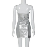PU Leather Tube Top Hollow Out Sexy Party Mini Dress GKLK-2910355